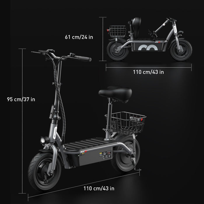 F2 Electric Scooter with Seat, 10" Pneumatic Tire, 19 MPH