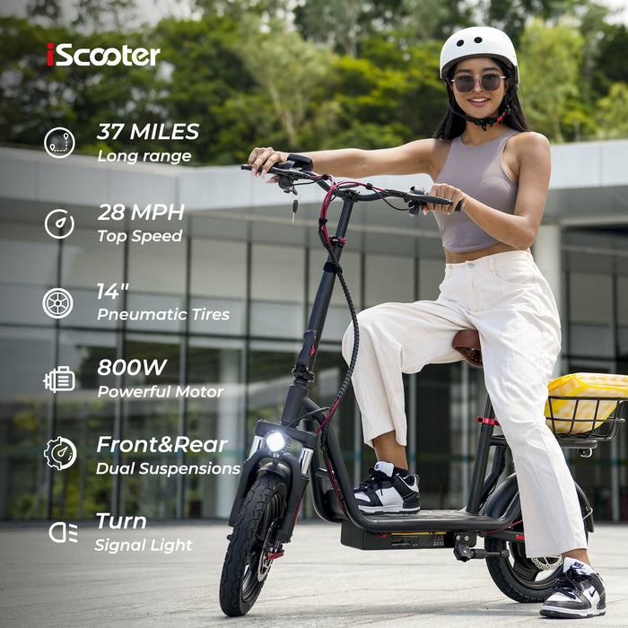 iScooter i14 800W Adult Electric Scooter with Seat & Basket