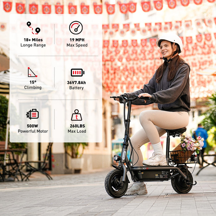 F2 Electric Scooter with Seat, 10" Pneumatic Tire, 19 MPH