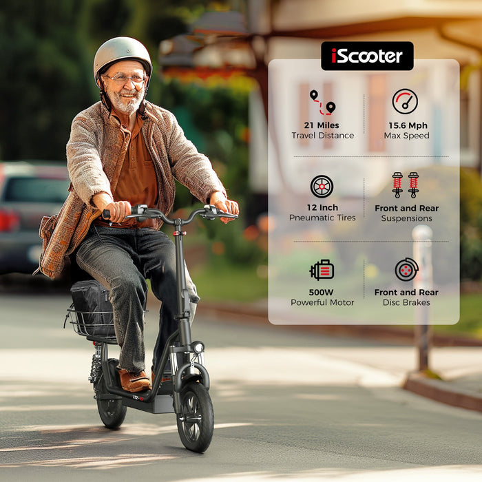 iScooter i12 500W Electric Scooter with Big Seat