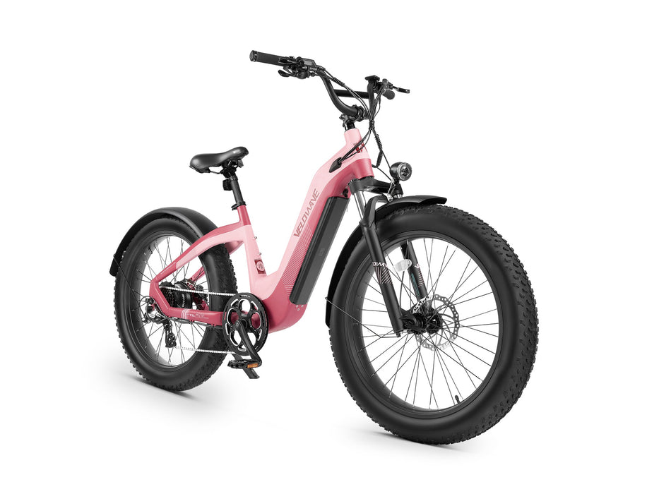 Velowave 26 Inch Step Thru Ebike ,750w Fat Tire Electric Bike, Limited Pink