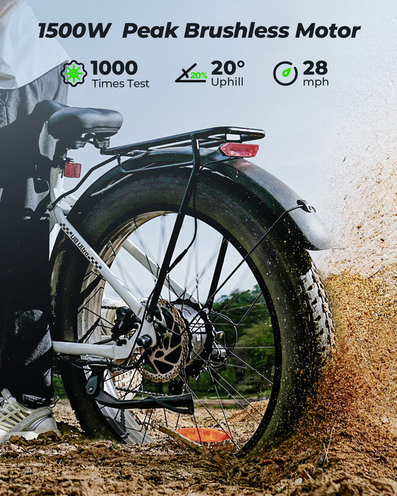 isinwheel U8 Ultra 1500W Fat Tire All-Terrain Electric Bike - 48V 18Ah, 28 MPH, 105-Mile Range - 100% Financing Available!