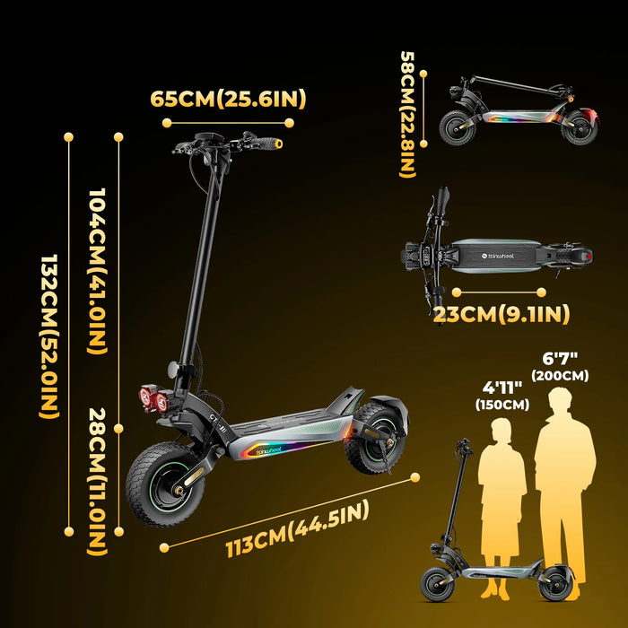 isinwheel GT4 Single or Dual Motor Off Road Electric Scooter - 1200W(x2),  48V/52V, 20/18.2Ah, 35/45mph, 50-mile range - 100% Financing Available!