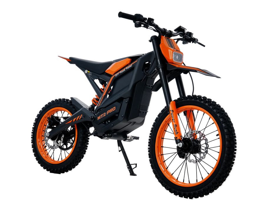 Orange Isinwheel Monster Pro Mid-Drive Electric Dirt Bike, angled right side front view
