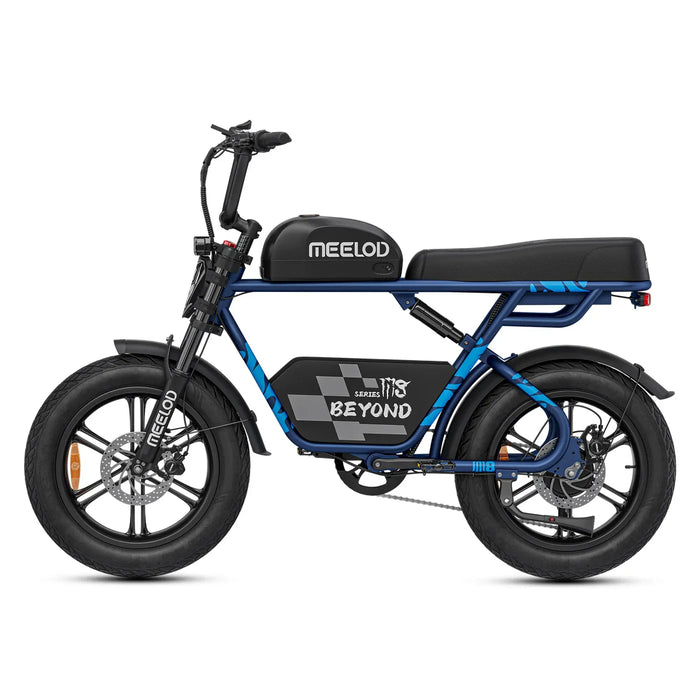 Meelod M8 1200W Fat Tire Ebike With Extended Double Seat & Storage Basket - 48V 15.6Ah, 28 MPH, 40-60 Mile Range - 100% Financing Available!