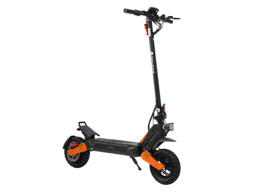 Isinwheel GT1 2026 New Urban Commuter Electric Scooter with bright orange accents, including the front fork, wheel hub, and handlebar switch, shown on a plain white background. 