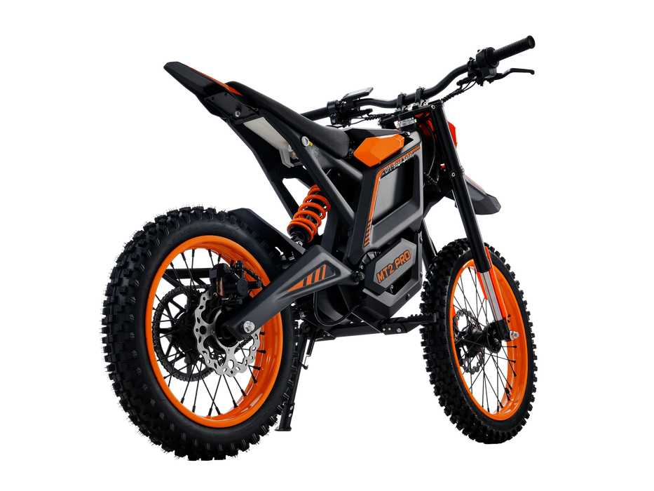 Orange Isinwheel Monster Pro Mid-Drive Electric Dirt Bike, back right side view
