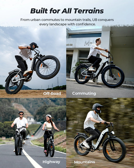 isinwheel U8 Ultra 1500W Fat Tire All-Terrain Electric Bike - 48V 18Ah, 28 MPH, 105-Mile Range - 100% Financing Available!