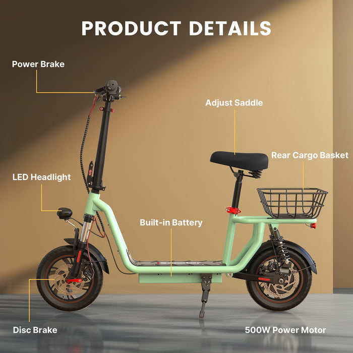iScooter i12 500W Electric Scooter with Big Seat