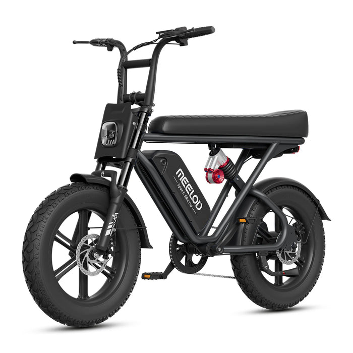 Meelod T16 1000W Fat Tire Electric Bike With Extended Double Seat - 48V 13.5Ah, 28 MPH, 25-45 Mile Range, Full Suspension - 100% Financing Available!