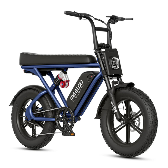 Meelod T16 1000W Fat Tire Electric Bike With Extended Double Seat - 48V 13.5Ah, 28 MPH, 25-45 Mile Range, Full Suspension - 100% Financing Available!