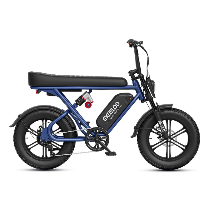 Meelod T16 1000W Fat Tire Electric Bike With Extended Double Seat - 48V 13.5Ah, 28 MPH, 25-45 Mile Range, Full Suspension - 100% Financing Available!