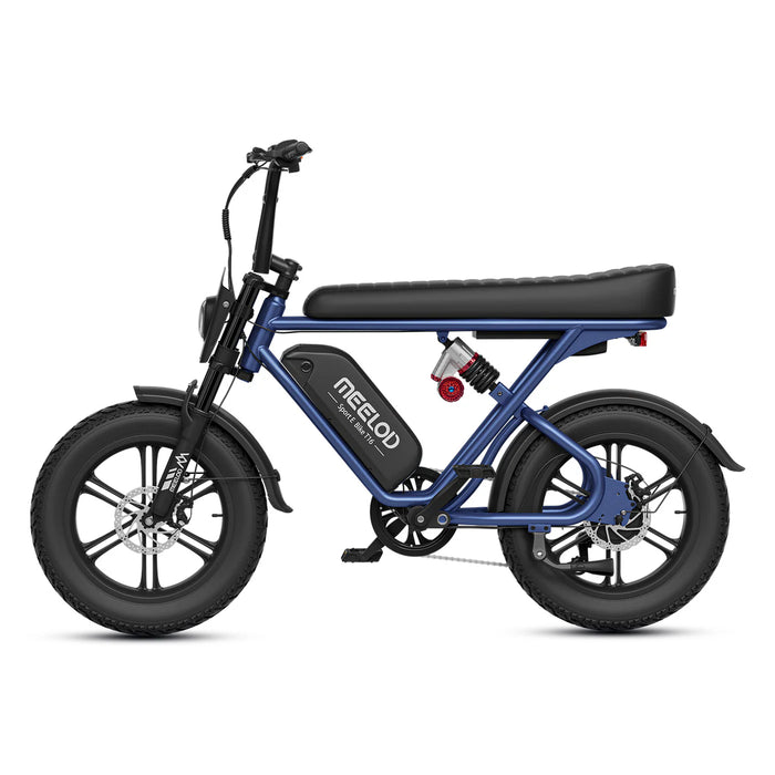 Meelod T16 1000W Fat Tire Electric Bike With Extended Double Seat - 48V 13.5Ah, 28 MPH, 25-45 Mile Range, Full Suspension - 100% Financing Available!