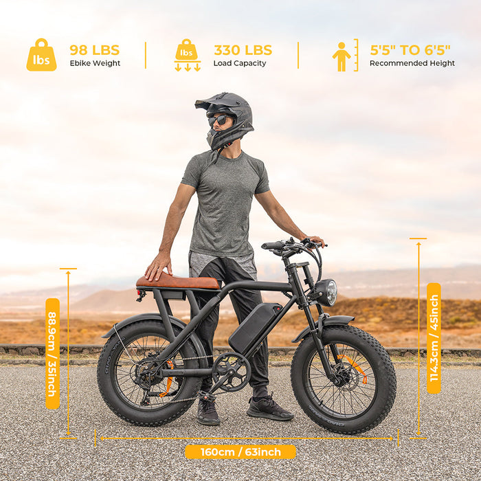 electric bicycle big tires Megawheels EB01 14" Off-road Electric Bike 500W 33mph Max Speed and 40miles Range