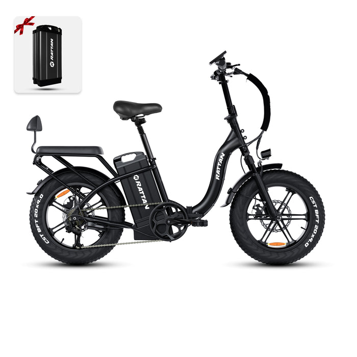Rattan LF ULTRA 1000W 48V 40.5Ah Brushless Gear Hub Motor Full Suspension Fat Tire 4.0 Foldable 2-Seater Step-Through Electric Bike with Hydraulic Brakes and Max Range of 120 Miles! - Financing Available!