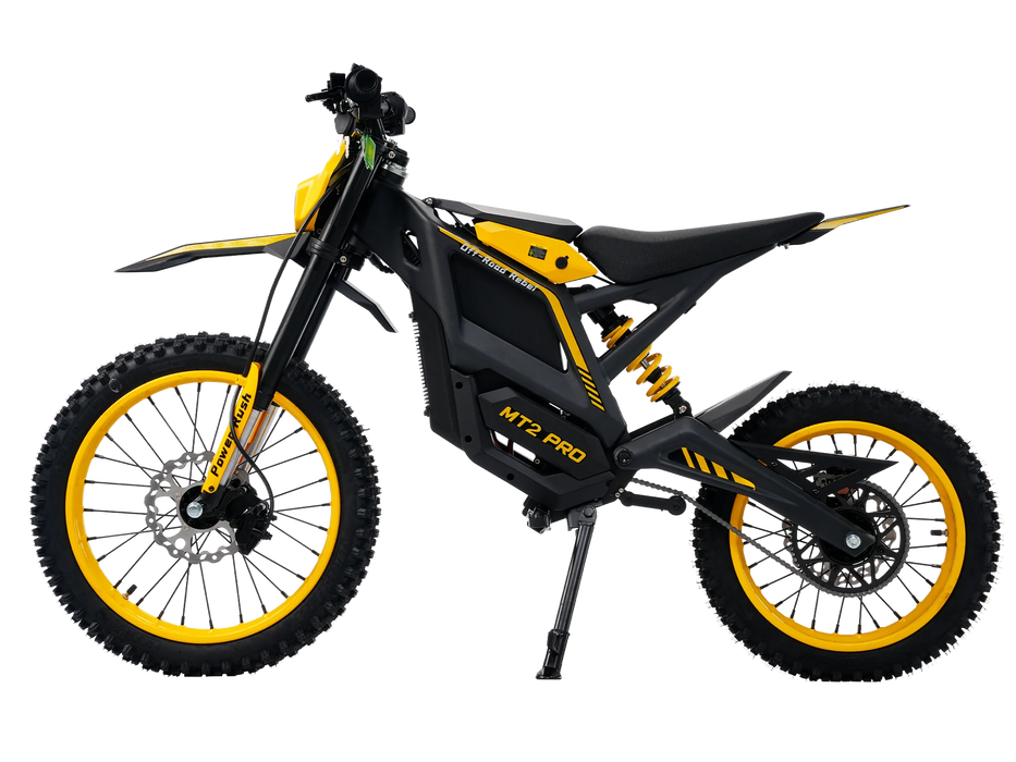 Yellow Isinwheel Monster Pro Mid-Drive Electric Dirt Bike, left side view
