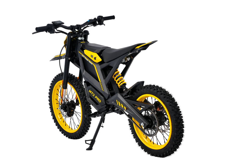 Yellow Isinwheel Monster Pro Mid-Drive Electric Dirt Bike, back angled view