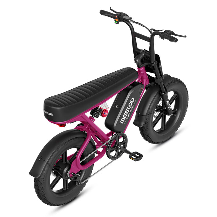 Meelod T16 1000W Fat Tire Electric Bike With Extended Double Seat - 48V 13.5Ah, 28 MPH, 25-45 Mile Range, Full Suspension - 100% Financing Available!