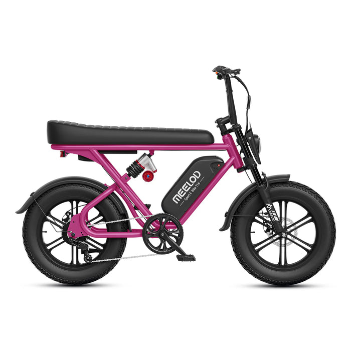 Meelod T16 1000W Fat Tire Electric Bike With Extended Double Seat - 48V 13.5Ah, 28 MPH, 25-45 Mile Range, Full Suspension - 100% Financing Available!