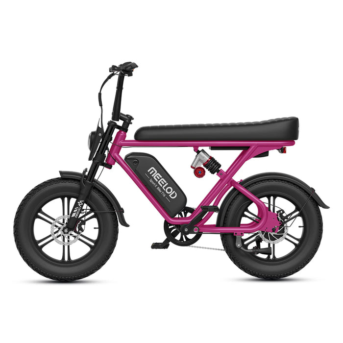 Meelod T16 1000W Fat Tire Electric Bike With Extended Double Seat - 48V 13.5Ah, 28 MPH, 25-45 Mile Range, Full Suspension - 100% Financing Available!