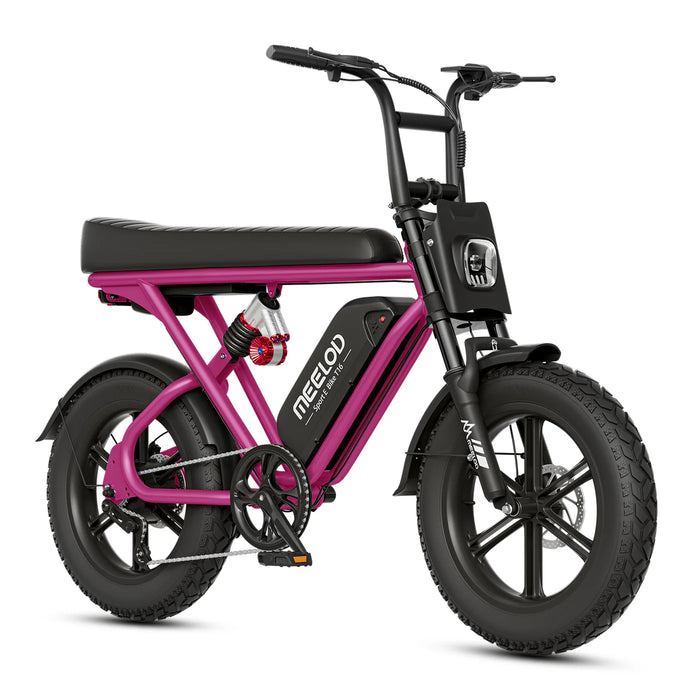 Meelod T16 1000W Fat Tire Electric Bike With Extended Double Seat - 48V 13.5Ah, 28 MPH, 25-45 Mile Range, Full Suspension - 100% Financing Available!