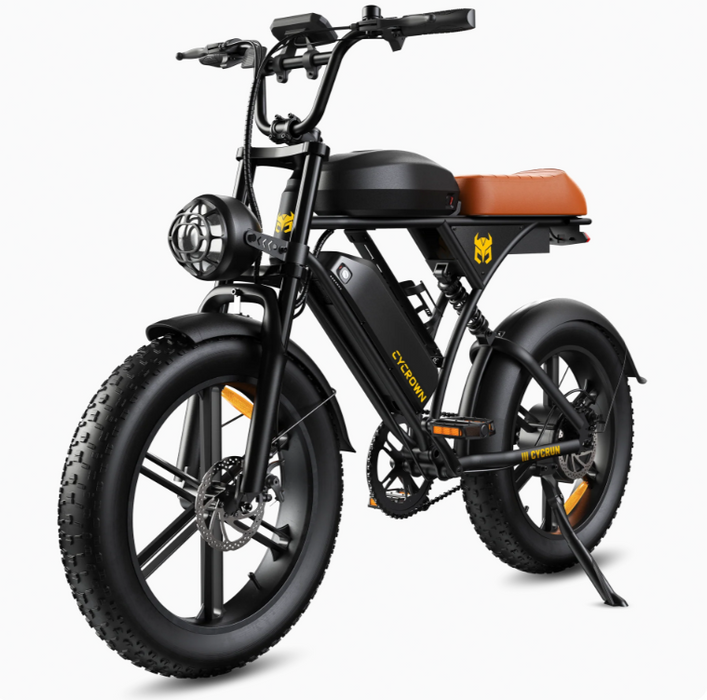 Cycrown CycRun 2.0 Vintage Design Fat Tire Electric Bike - 48V, 10.4 + 15.6 Ah, 1250W Peak, full suspension, max load 330 lbs - 100% Financing Available!