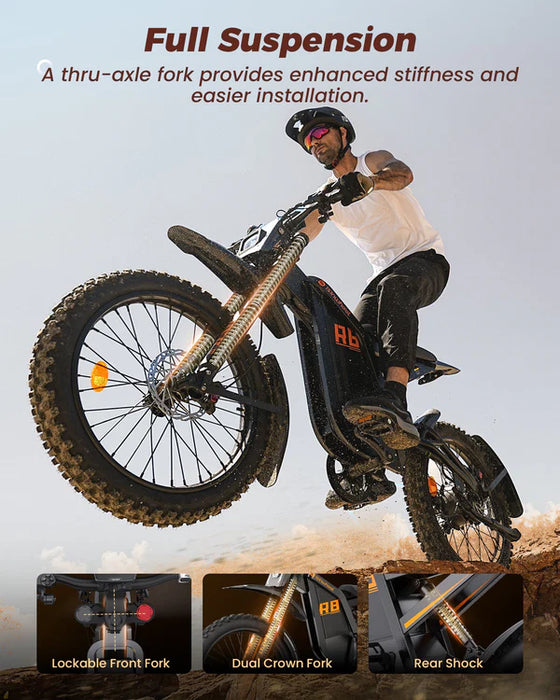 isinwheel R8 Electric Dirt Bike - 48V 27Ah 3000W, 35 MPH Max Speed, 150-Mile Range, 330 lbs Max Load - 100% Financing Available!