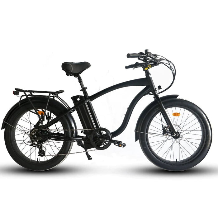 Coastal Cruiser Electric Bikes Black Coastal Cruiser Step Over Beach Cruiser Electric Bike - 750W, 52V, 17Ah, rack and fenders included!