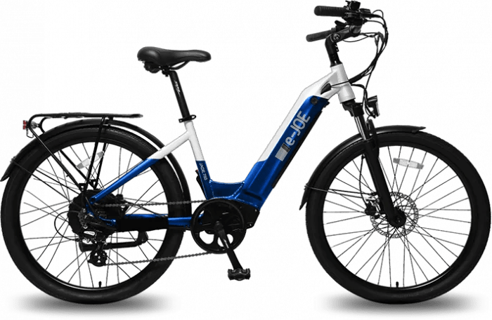 e-JOE Electric Bikes Blue/White eJOE JADE SPORT Step Over Commuter Electric Bike 48V 750W 14Ah, Range up to 45 miles, Max speed 25mph