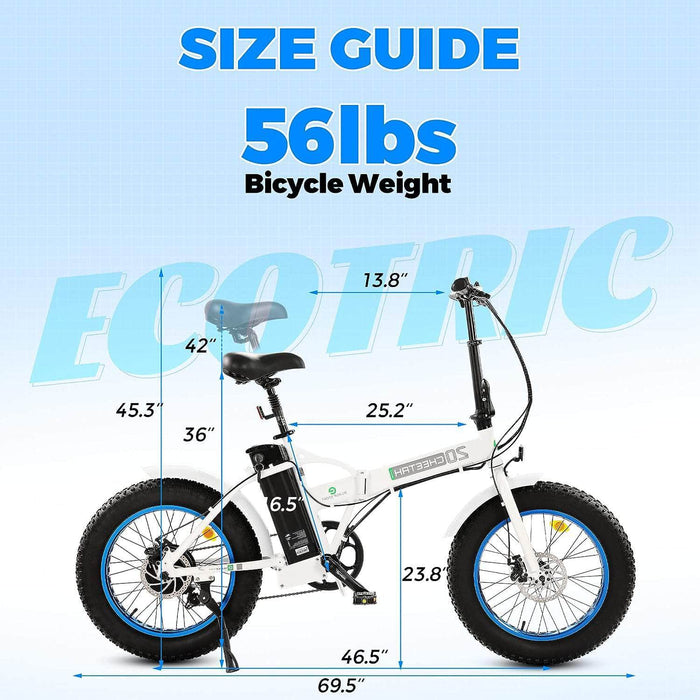 Ecotric Electric Bikes Ecotric 36V 500W portable and folding fat tire electric bike