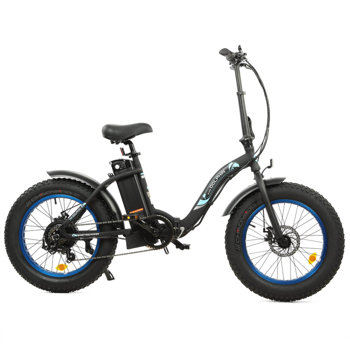 Ecotric Electric Bikes UL Certified-Ecotric 20inch black Portable and folding fat bike model Dolphin