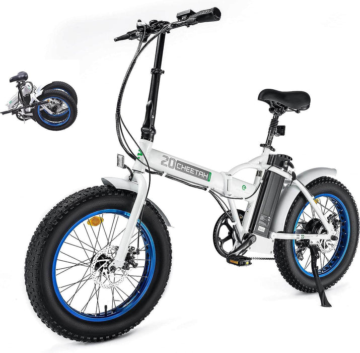 Ecotric Electric Bikes White and Blue Ecotric 36V 500W portable and folding fat tire electric bike