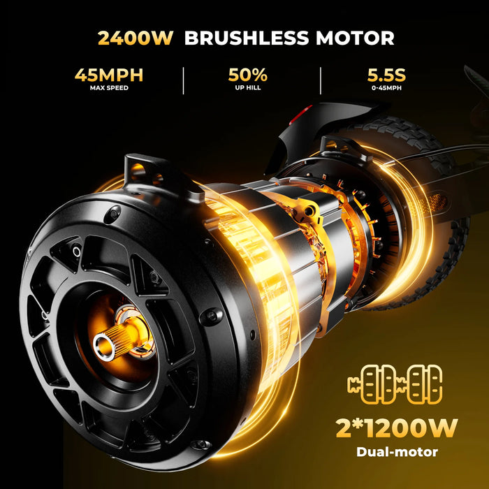 isinwheel GT4 Single or Dual Motor Off Road Electric Scooter - 1200W(x2),  48V/52V, 20/18.2Ah, 35/45mph, 50-mile range - 100% Financing Available!