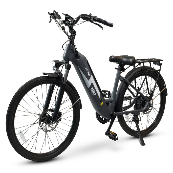 GIO STORM STEP THRU ELECTRIC BIKE GREY WITH INTEGRATED SAMSUNG BATTERY Urban Bikes Direct