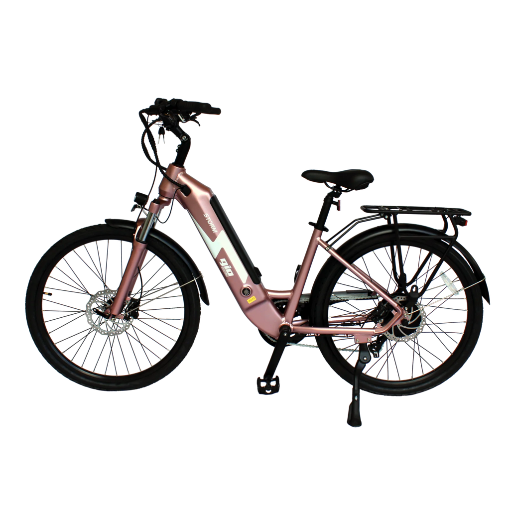 cube e bike damen rose GIO STORM STEP-THRU ELECTRIC BIKE ROSE GOLD WITH INTEGRATED SAMSUNG BATTERY - 48V 13Ah 500W, top speed 20 mph, range 46 miles