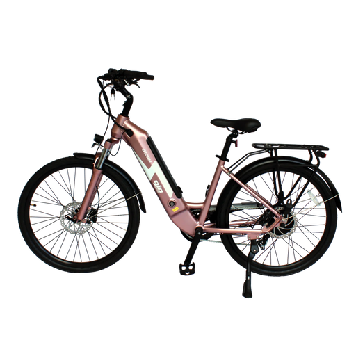 rose damen e bike GIO STORM STEP-THRU ELECTRIC BIKE ROSE GOLD WITH INTEGRATED SAMSUNG BATTERY - 48V 13Ah 500W, top speed 20 mph, range 46 miles