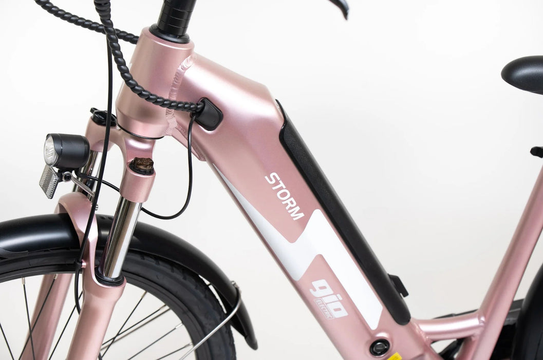 rose damen e bike GIO Storm Step-Thru Electric Bike Rose Gold