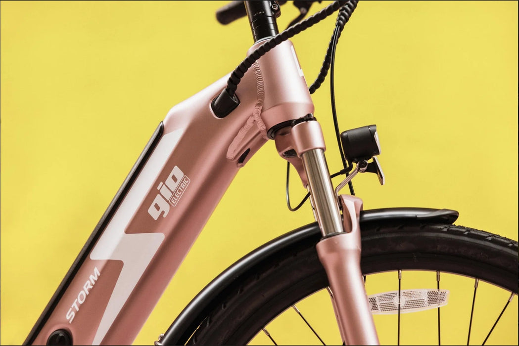Gio Electric Bikes GIO STORM ELECTRIC BIKE ROSE GOLD WITH INTEGRATED SAMSUNG BATTERY
