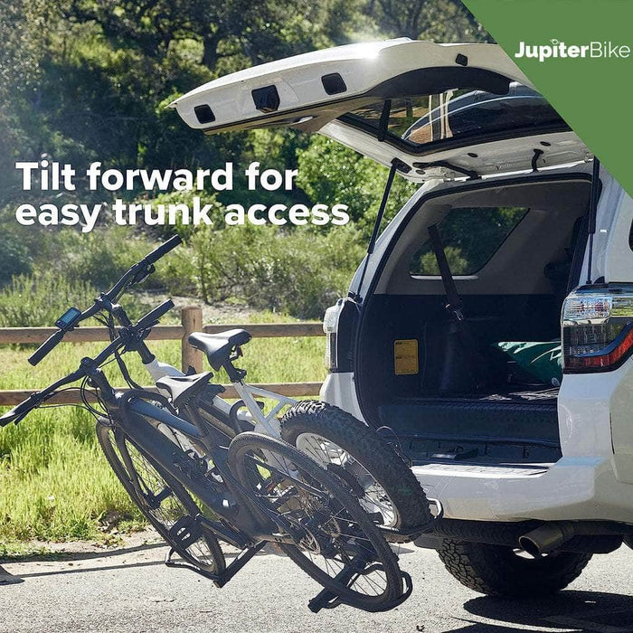 Jupiter Accessories Rugged Dual Ebike Carrying Rack Hitch Mounted Bike Accessory JupiterBike - tilts forward for easy trunk access!