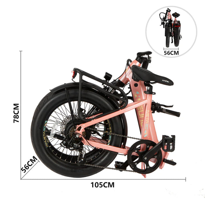 Eunorau META20 1.0 Fat Tire Step-Thru Folding Electric Bike 48V/500W hub motor, range up to 100 miles optional second battery - 100% Financing Available!