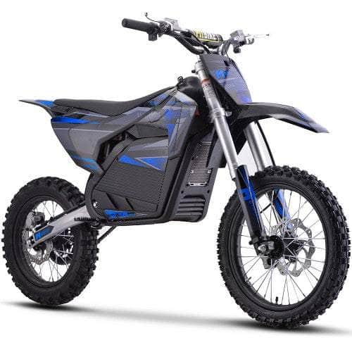 Mototec Electric Dirt Bikes Blue NEW!  MotoTec 72V Pro Electric Dirt Bike 5000w Lithium, 30Ah, brushless, front and rear suspension and hydraulic brakes, bluetooth