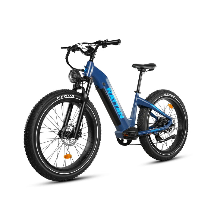 Rattan Electric Bikes Blue Rattan Sequoia 26" Fat tire eBike for adults, LCD Display with App control, 1200w (peak) motor, Class-3 speed(Top Speed 28mph), 48V 960Wh Battery and step-through frame.