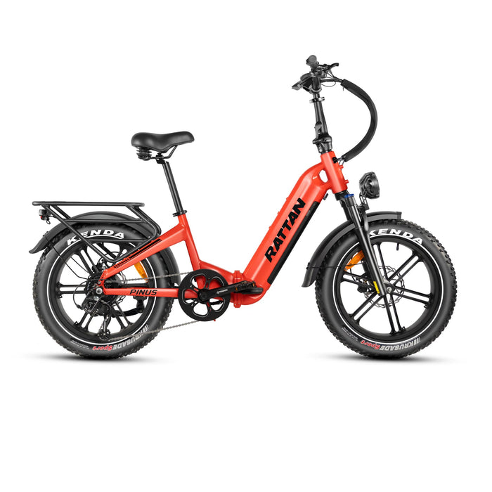Rattan Electric Bikes Rattan Pinus 20" * 4" Fat tire eBike, LCD Display with App control, 1200w (peak) motor, Class-3 speed(Top Speed 28mph), 48V 960Wh Battery and a step-through frame.