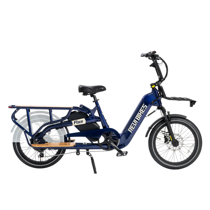 Revi Bikes Flux Electric Cargo Bike 48V, 750W/1200W Peak Motor, 440-lb load capacity, step-thru