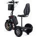 Black three-wheeled mobility scooter with a seat on a white background
