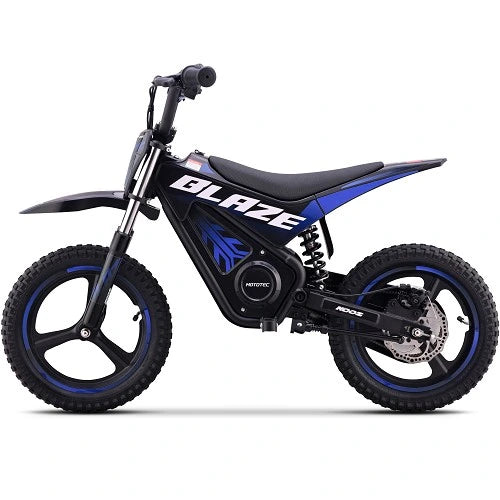 MotoTec 36V 350W (500W peak) Blaze Electric Dirt Bike, 5.2Ah, front and rear suspension, variable full twist throttle - 100% Financing Available!