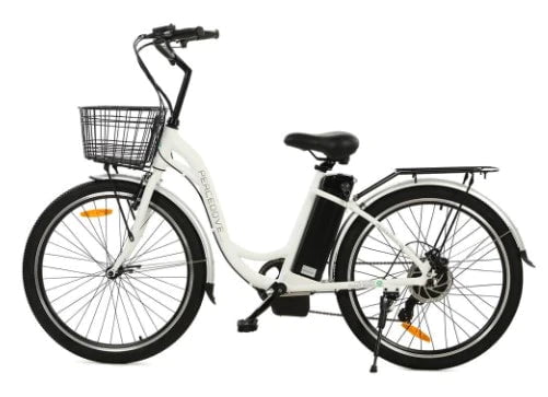 Ecotric Electric Bikes Ecotric Peacedove 26" Electric Step-Thru Cruiser City Bike with basket and rear rack