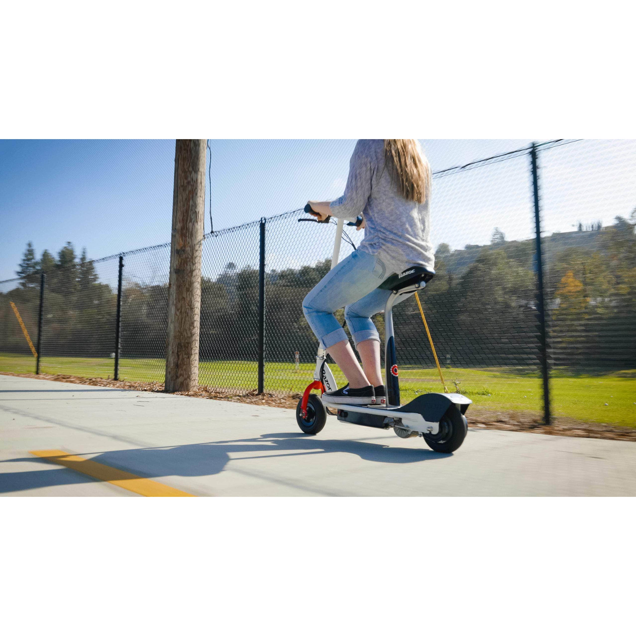 Razor E200s Electric Scooter Seated — Urban Bikes Direct