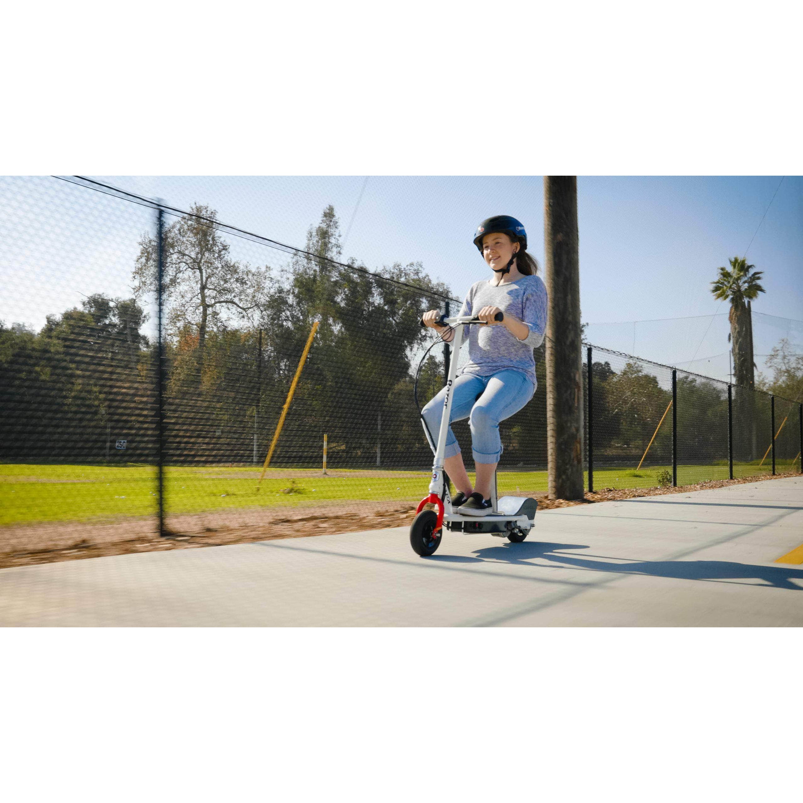 Razor E200S Electric Scooter Seated — Urban Bikes Direct